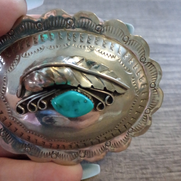 Vintage Western Silver-Tone and Turquoise Belt Buckle - Picture 4 of 8